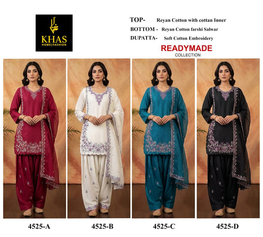 Design 4525 Khas Cotton Pakistani Readymade Suits Wholesaler India