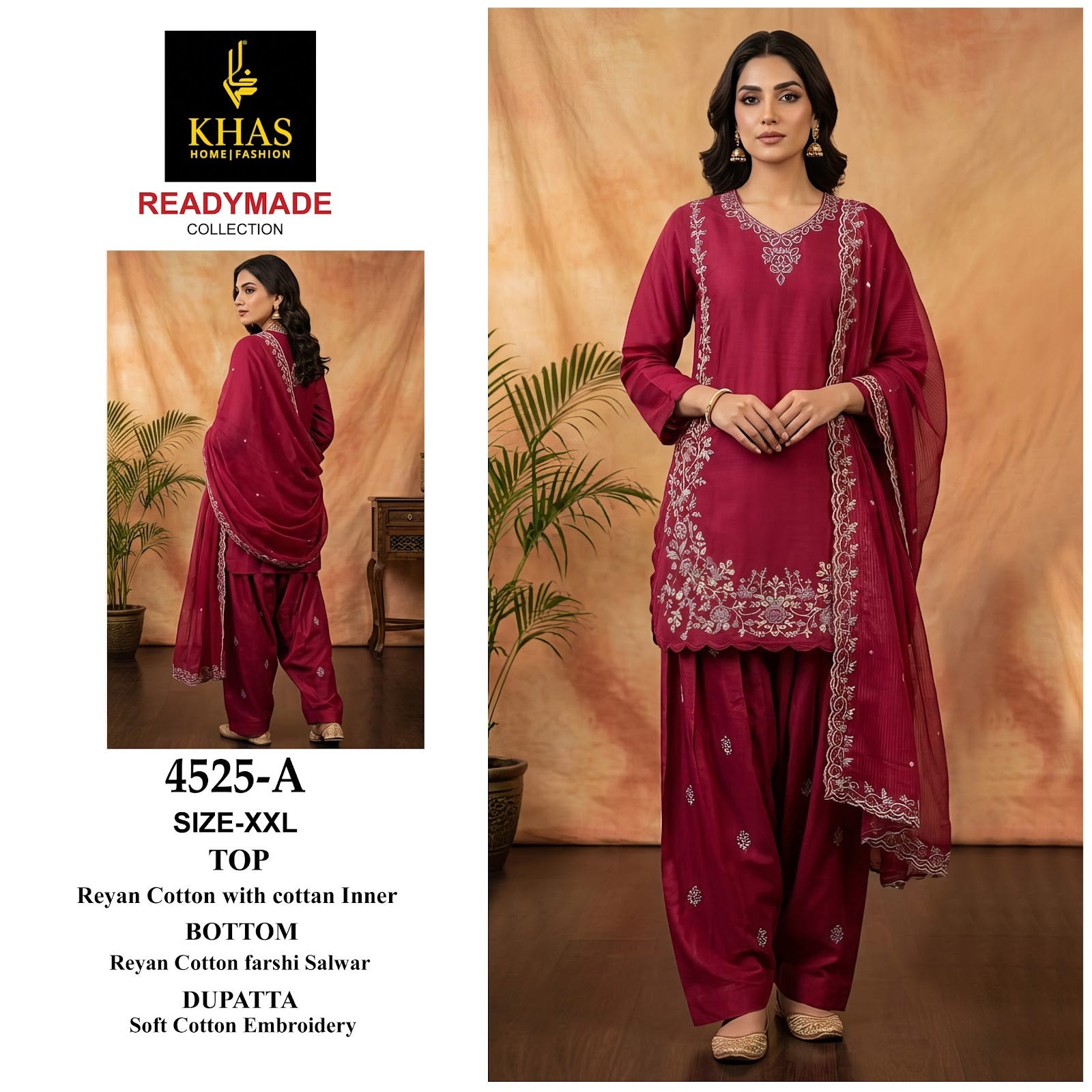 Design 4525 Khas Cotton Pakistani Readymade Suits Wholesaler India