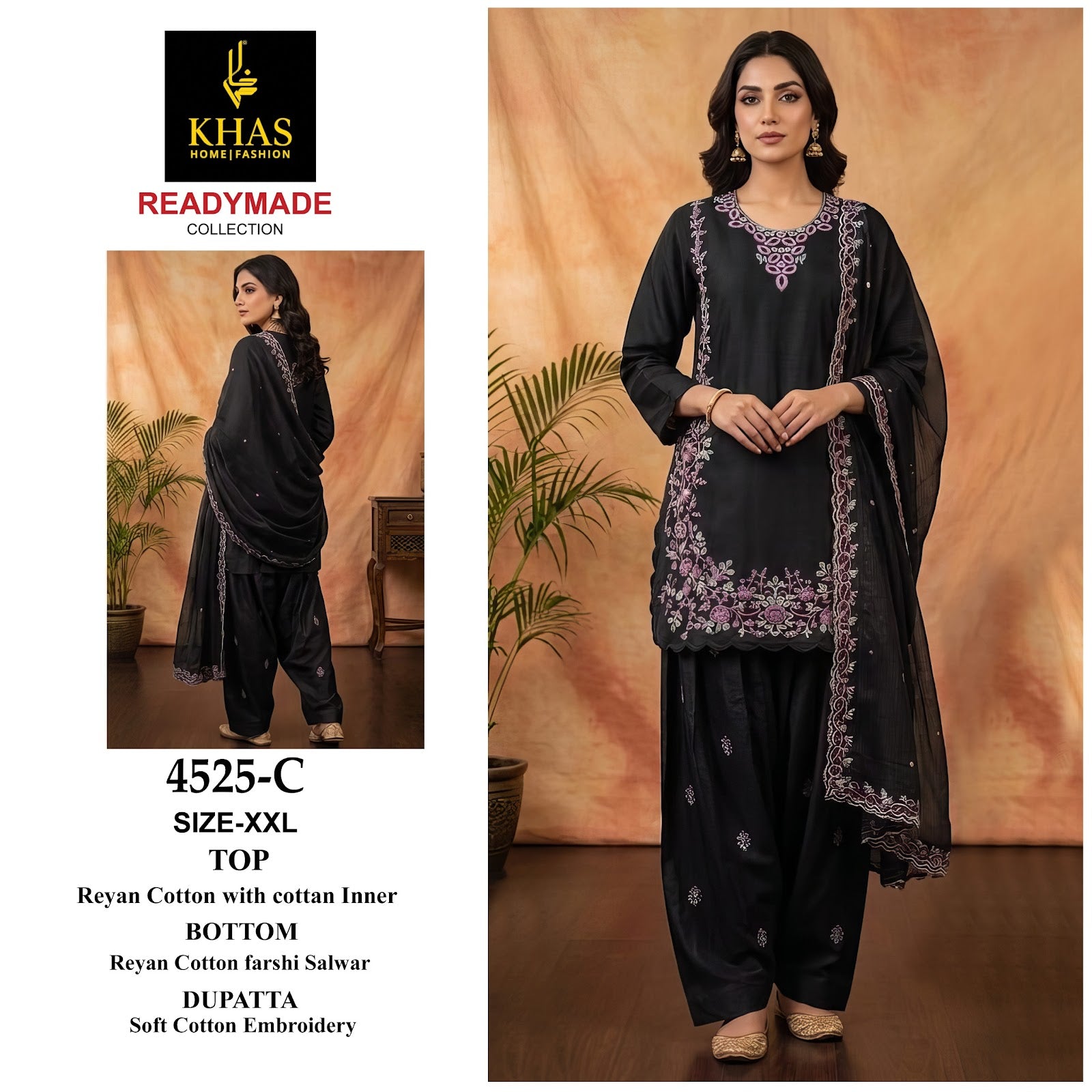 Design 4525 Khas Cotton Pakistani Readymade Suits Wholesaler India