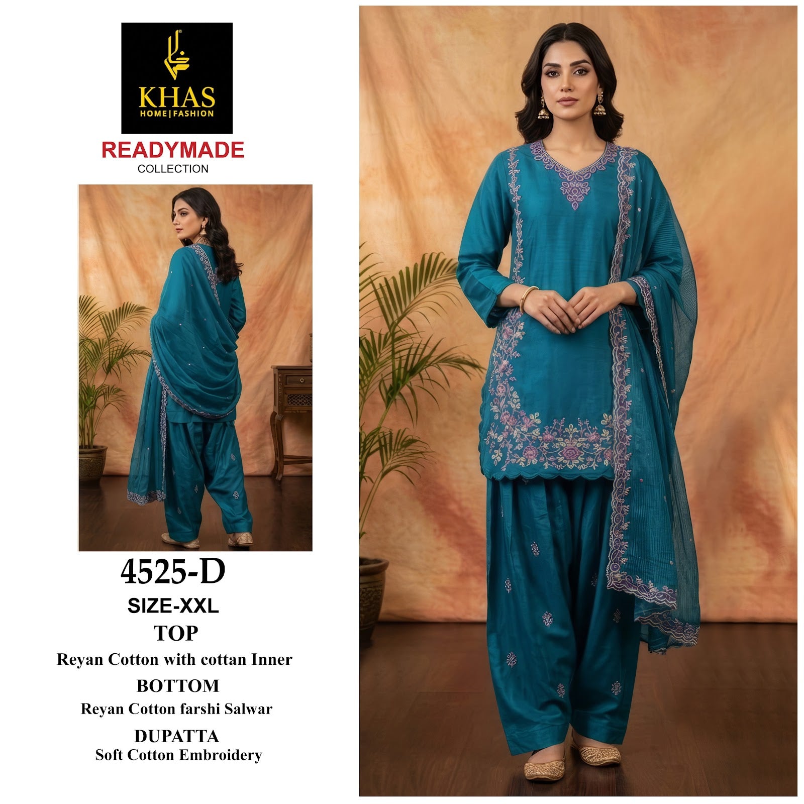 Design 4525 Khas Cotton Pakistani Readymade Suits Wholesaler India