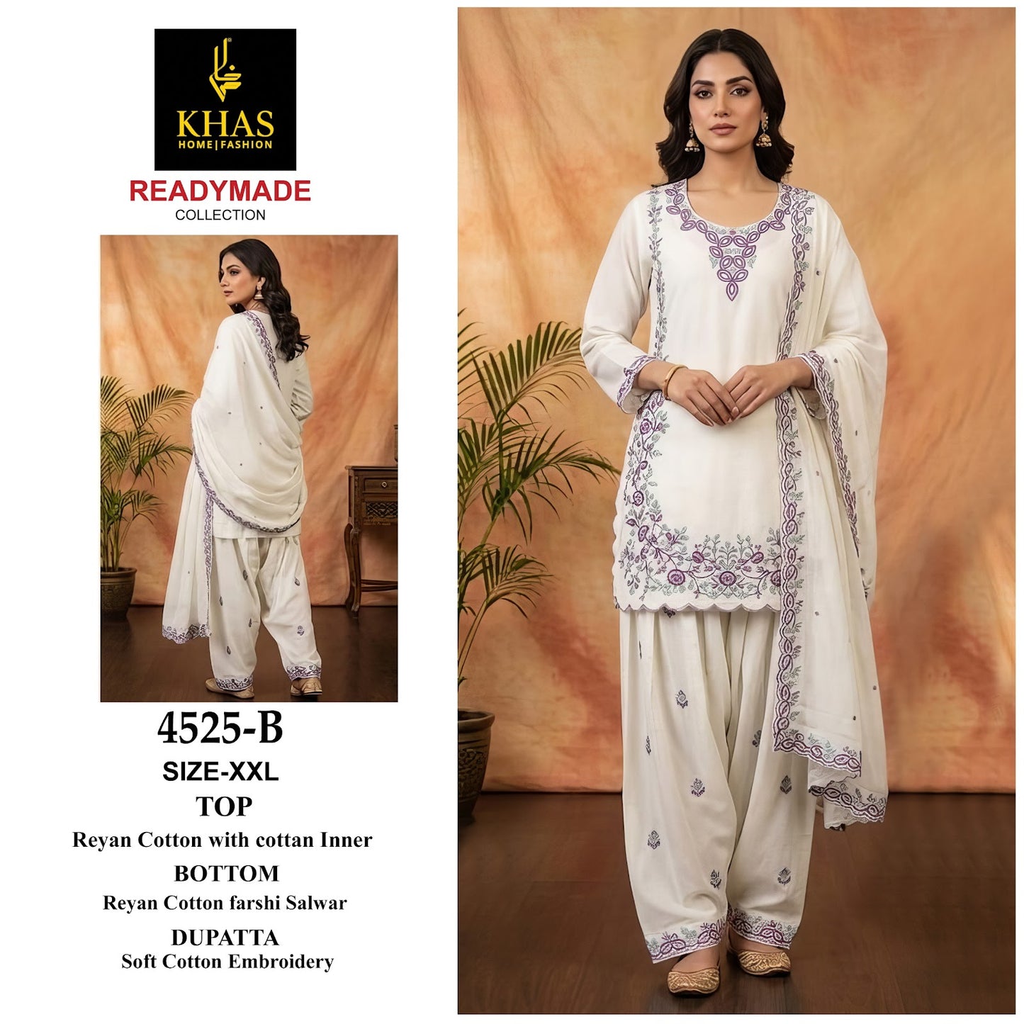 Design 4525 Khas Cotton Pakistani Readymade Suits Wholesaler India