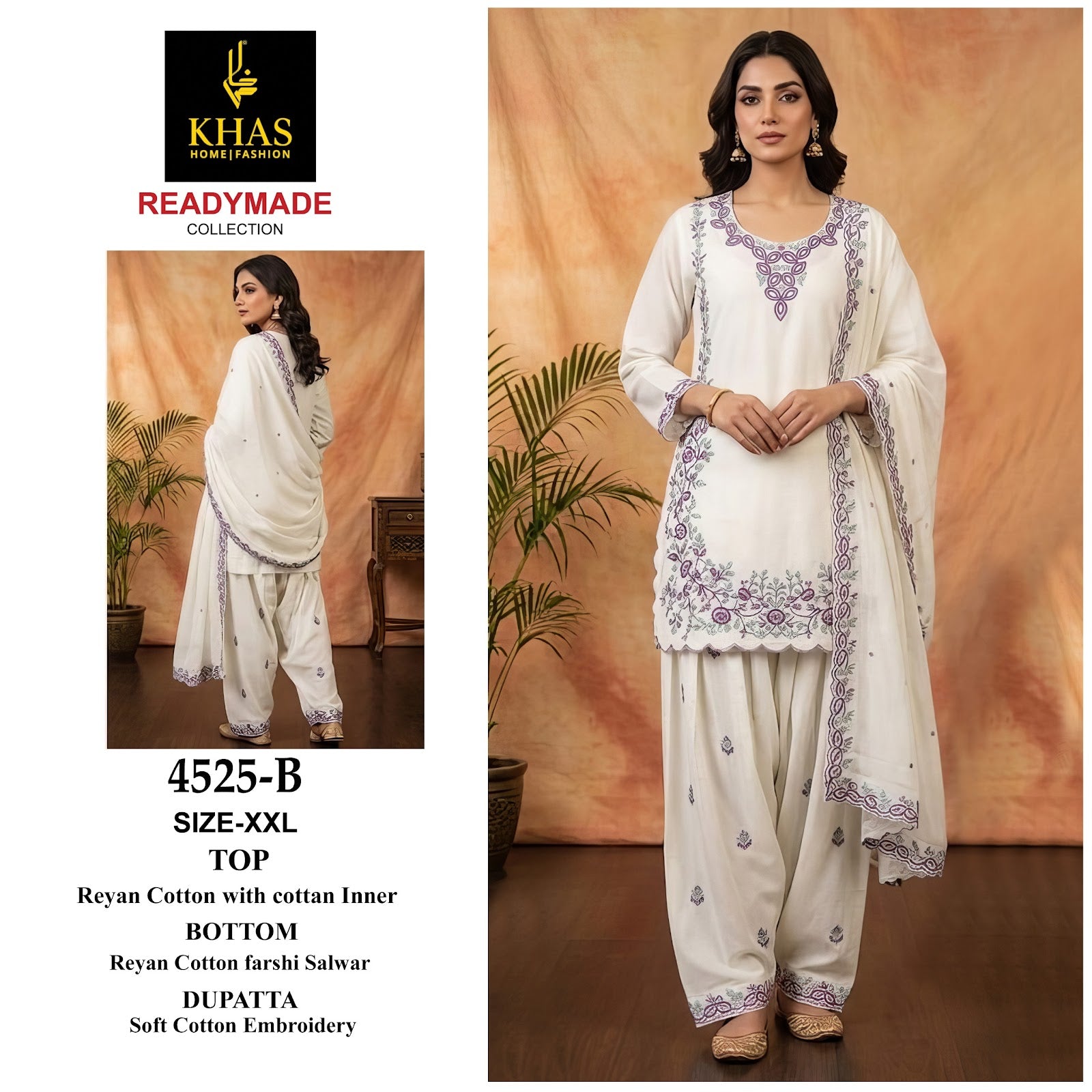 Design 4525 Khas Cotton Pakistani Readymade Suits Wholesaler India