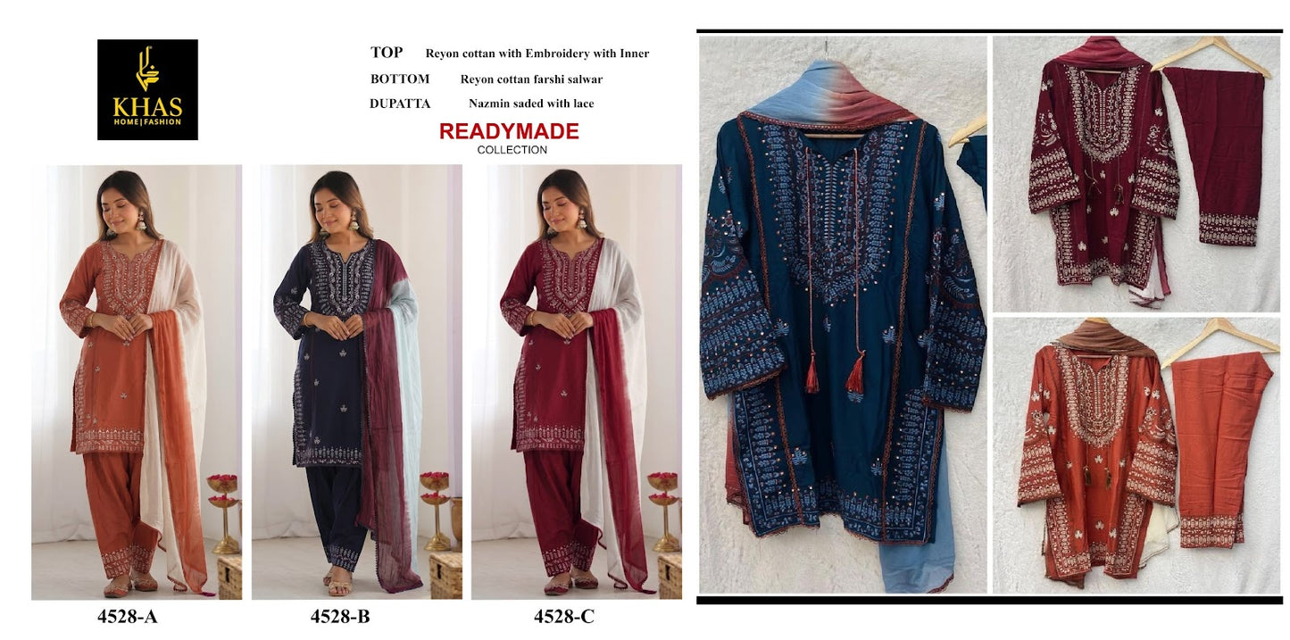 Design 4528 Khas Rayon Pakistani Readymade Suits Supplier Gujarat
