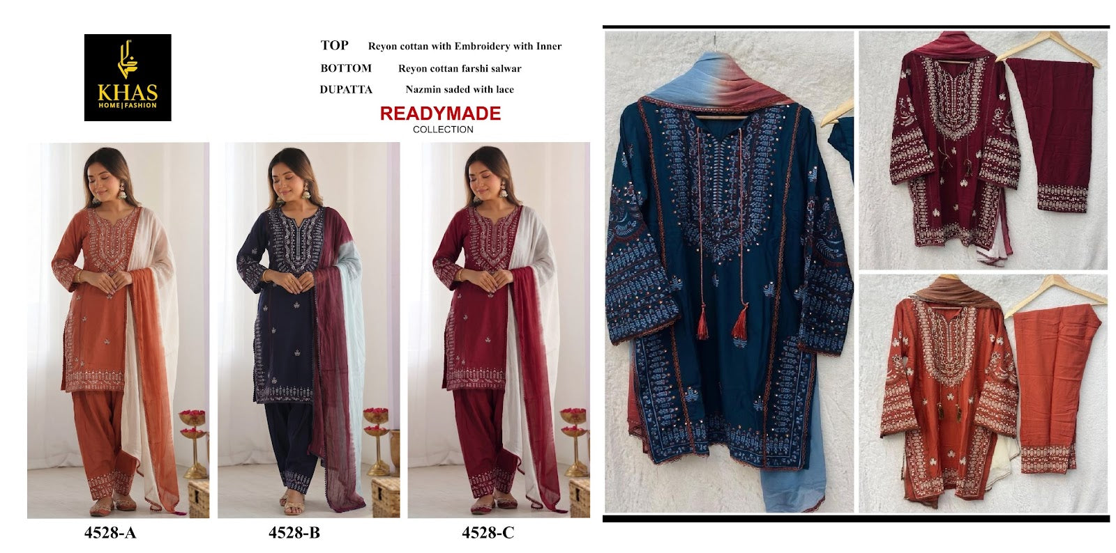 Design 4528 Khas Rayon Pakistani Readymade Suits Supplier Gujarat