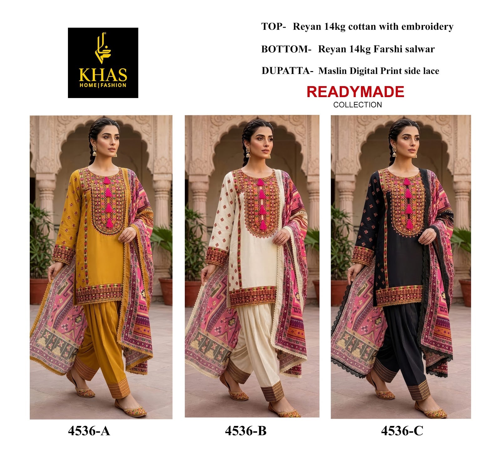Design 4536 Khas Reyon Pakistani Readymade Suits Exporter India