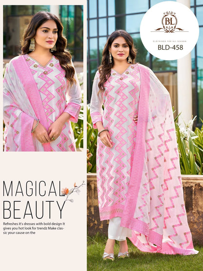 Design 458-459 Bl Muslin Jacquard Readymade Pant Style Suits Manufacturer