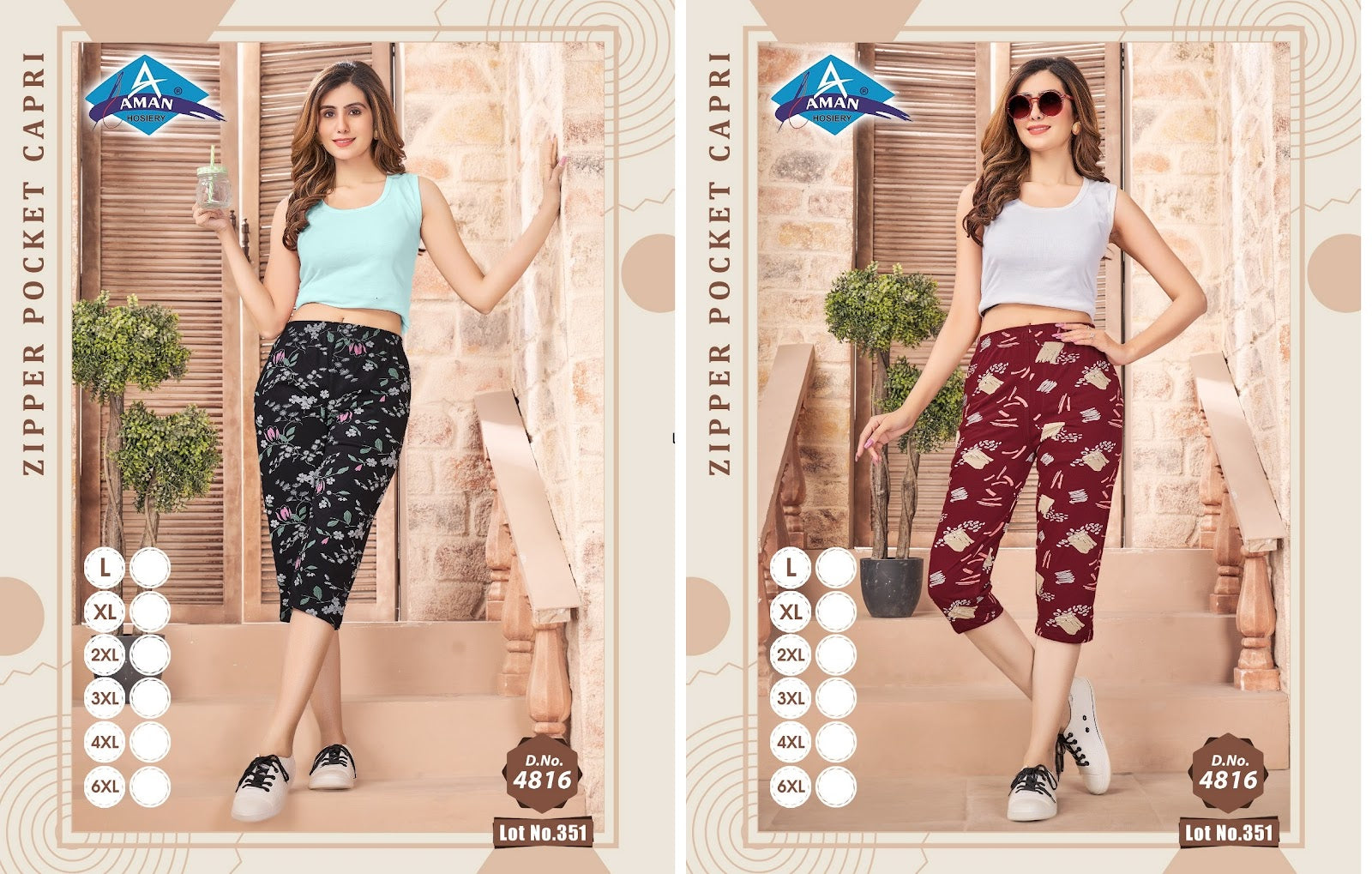 Design 4816 Aman Hanso Hosiery Womens Capri Manufacturer Gujarat