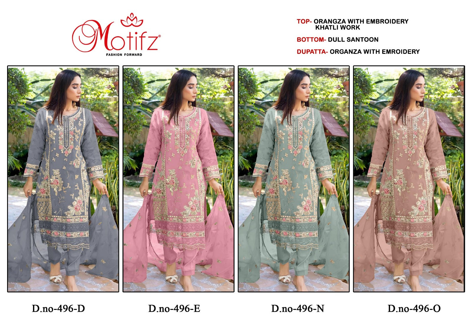 Design 496 Deno Motifz Organza Pakistani Salwar Suits Wholesaler Gujarat