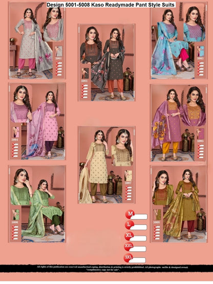 Design 5001-5008 Kaso Roman Silk Readymade Pant Style Suits Wholesale