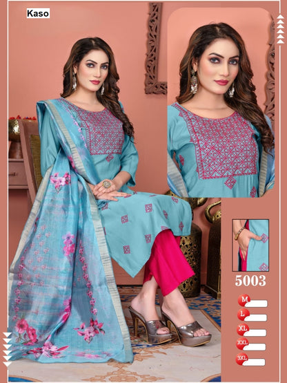 Design 5001-5008 Kaso Roman Silk Readymade Pant Style Suits Wholesale