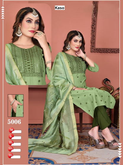 Design 5001-5008 Kaso Roman Silk Readymade Pant Style Suits Wholesale