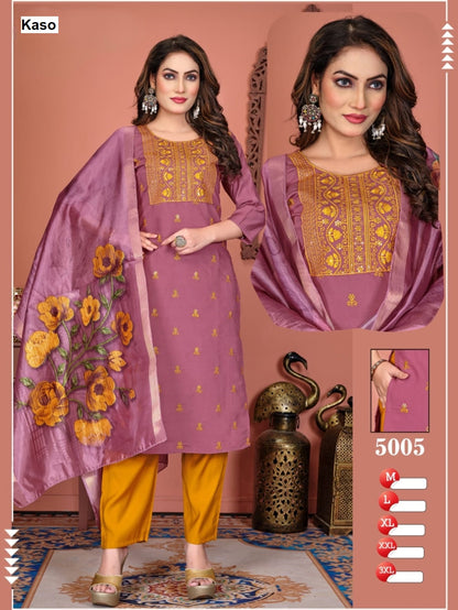 Design 5001-5008 Kaso Roman Silk Readymade Pant Style Suits Wholesale