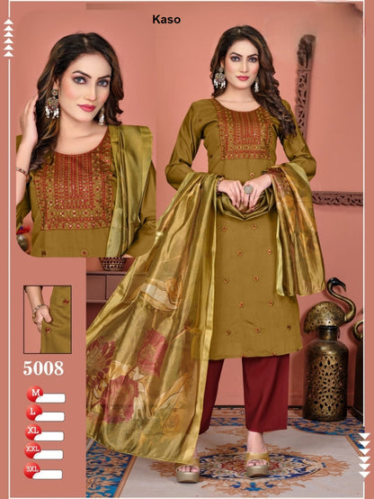 Design 5001-5008 Kaso Roman Silk Readymade Pant Style Suits Wholesale