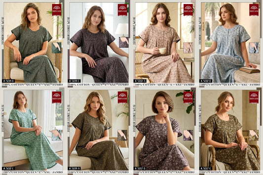 Design 5001-5019 Shivani Cotton Night Gowns Wholesaler Gujarat