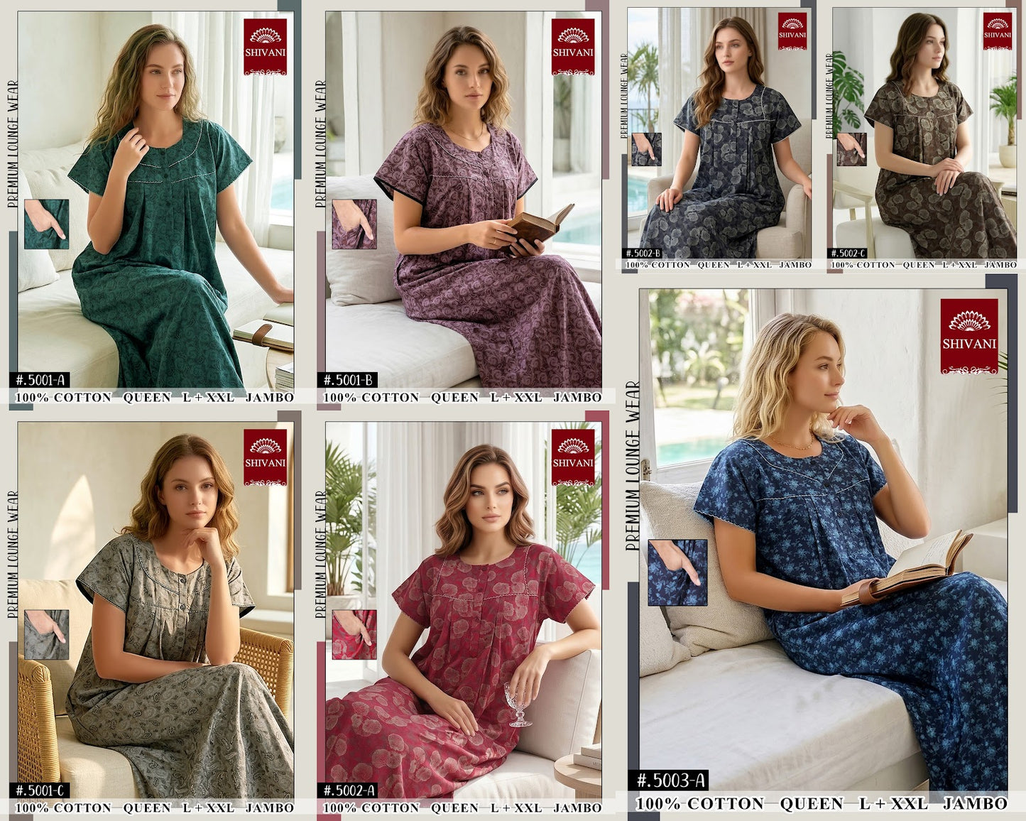 Design 5001-5019 Shivani Cotton Night Gowns Wholesaler Gujarat