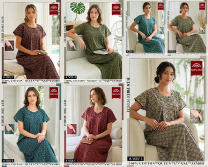 Design 5001-5019 Shivani Cotton Night Gowns Wholesaler Gujarat