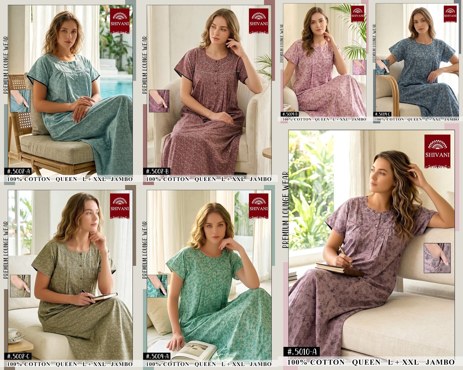 Design 5001-5019 Shivani Cotton Night Gowns Wholesaler Gujarat