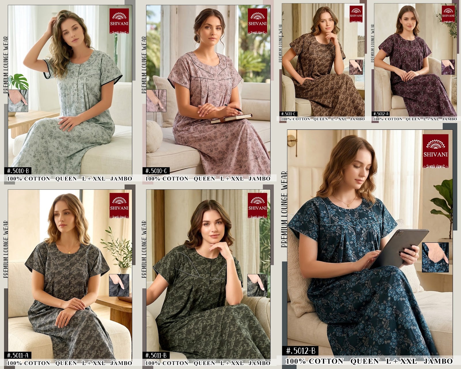 Design 5001-5019 Shivani Cotton Night Gowns Wholesaler Gujarat