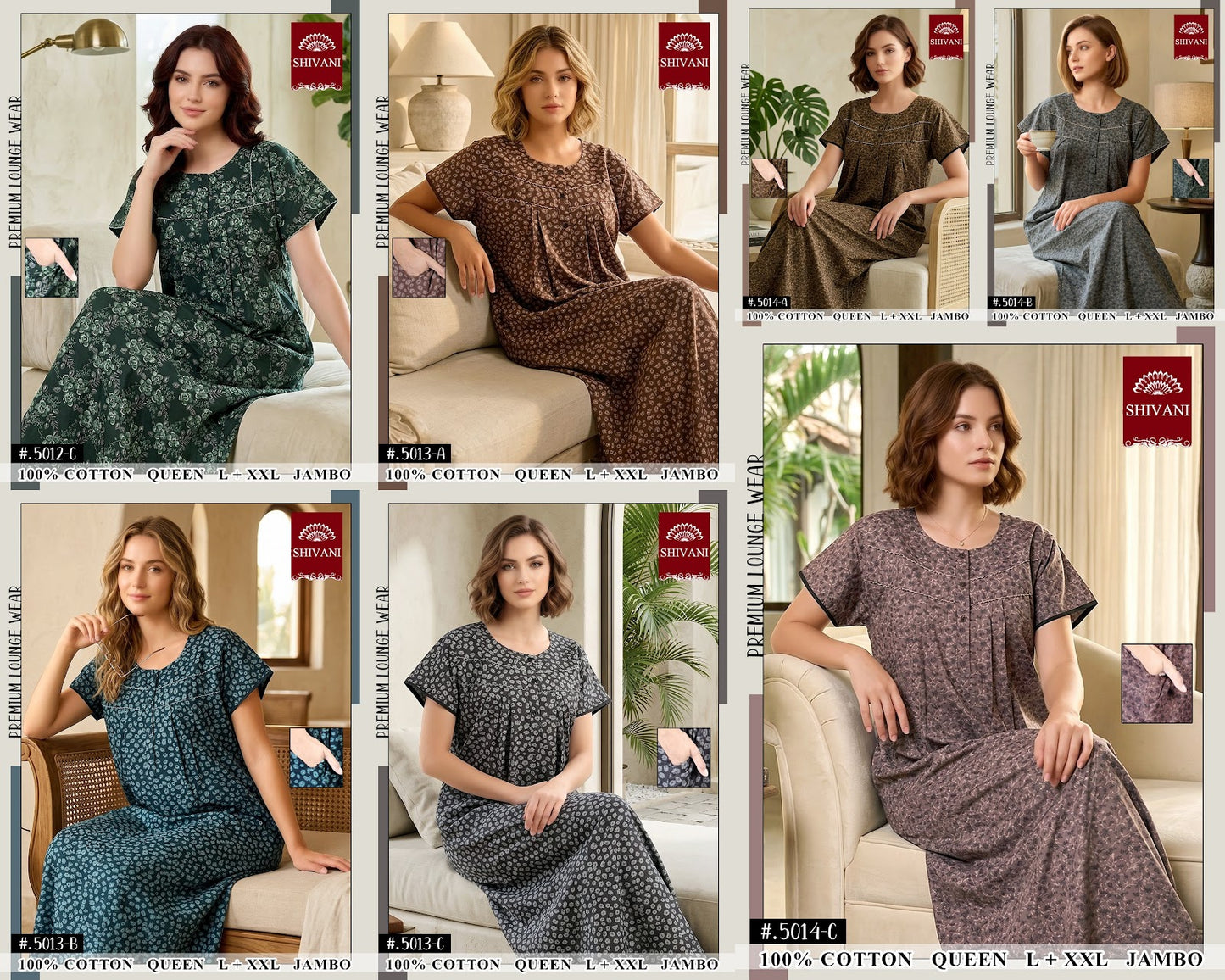 Design 5001-5019 Shivani Cotton Night Gowns Wholesaler Gujarat