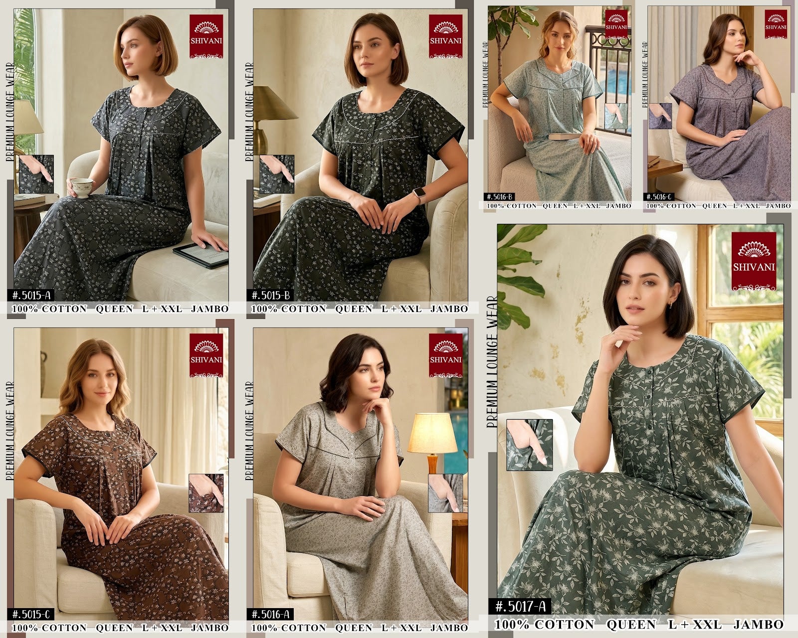 Design 5001-5019 Shivani Cotton Night Gowns Wholesaler Gujarat