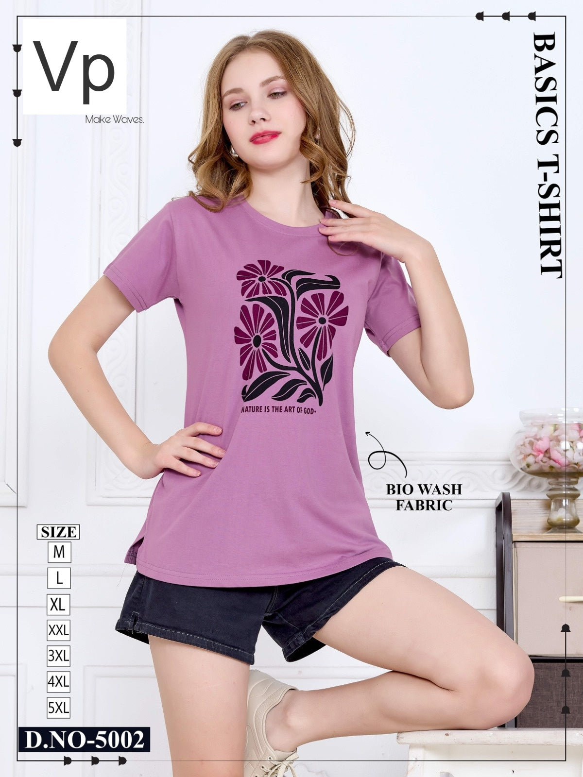 Design 5002 030126 Vp Biowash Women Tshirt Exporter Ahmedabad