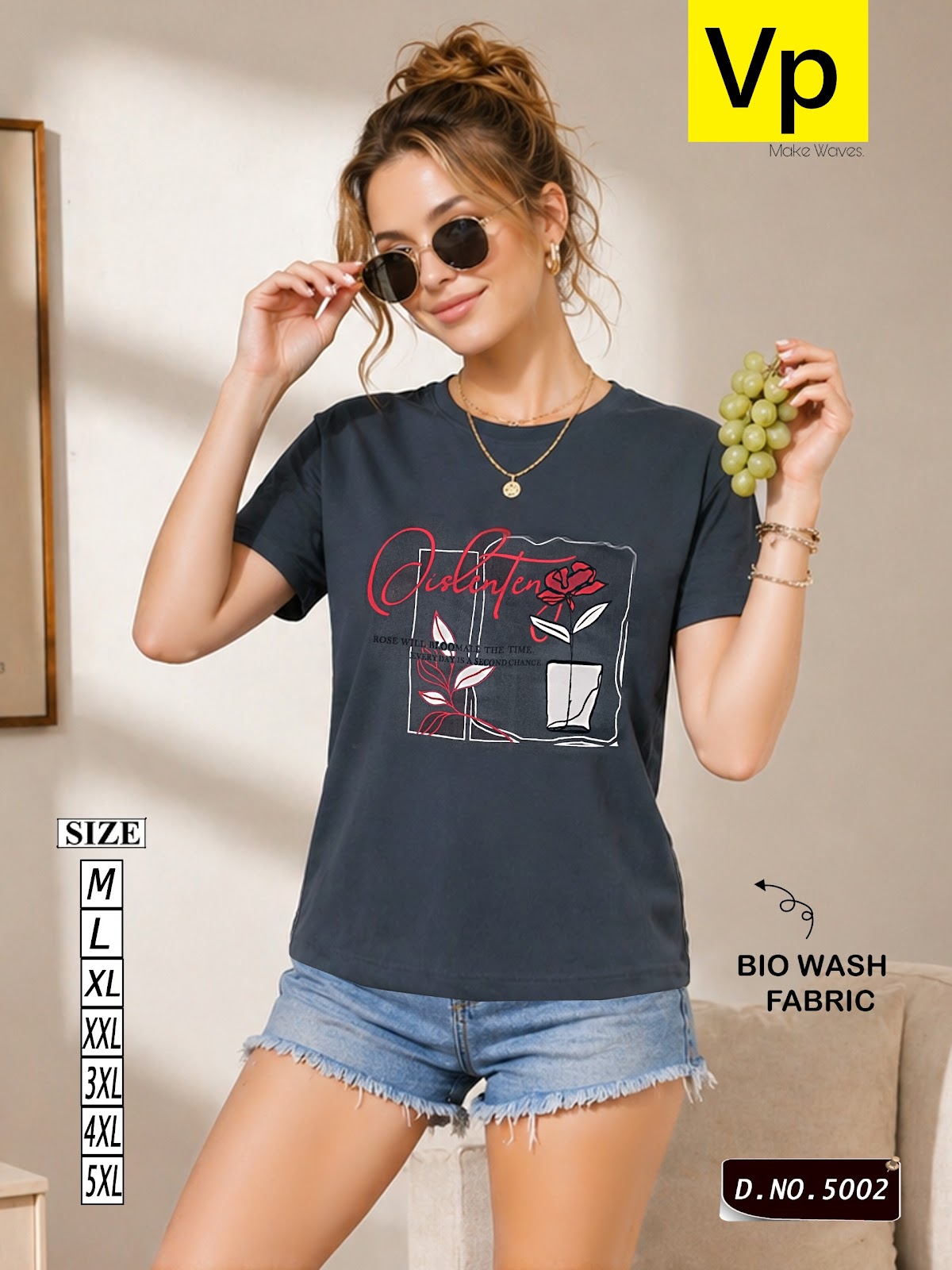 Design 5002 May15 Vp Cotton Biowashed Women Tshirt Supplier India
