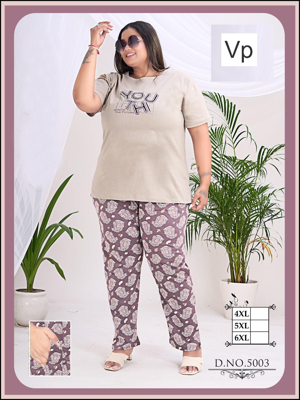 Design 5003-5008 Vp Cotton Pyjama Night Suits Supplier