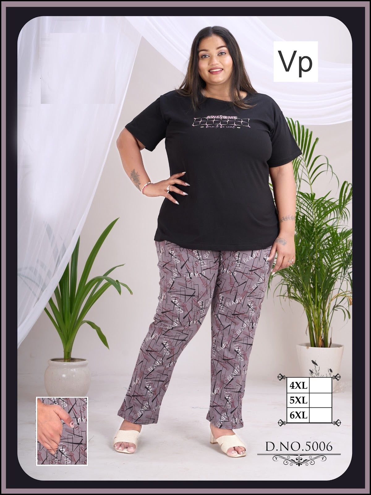 Design 5003-5008 Vp Cotton Pyjama Night Suits Supplier