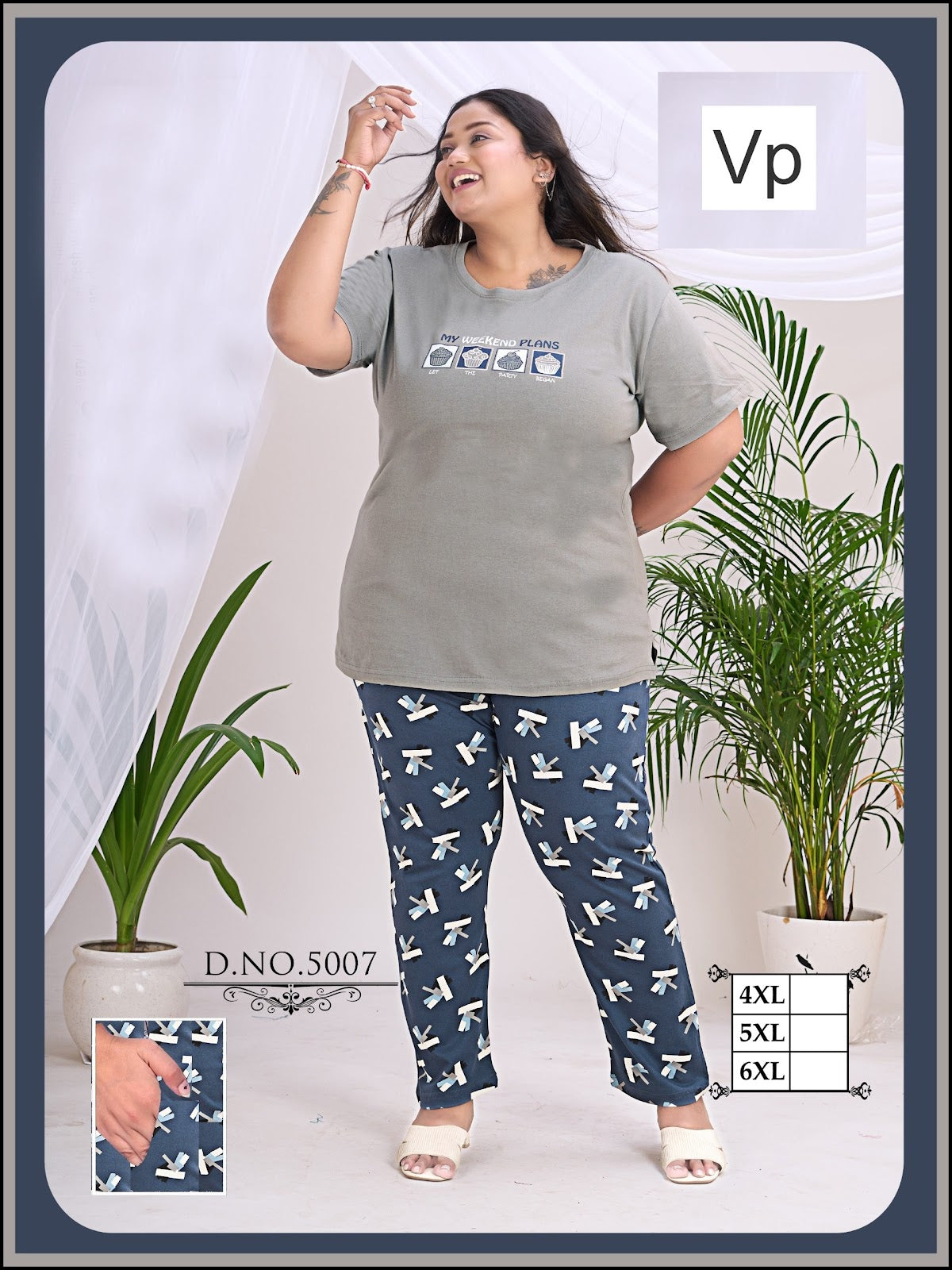 Design 5003-5008 Vp Cotton Pyjama Night Suits Supplier