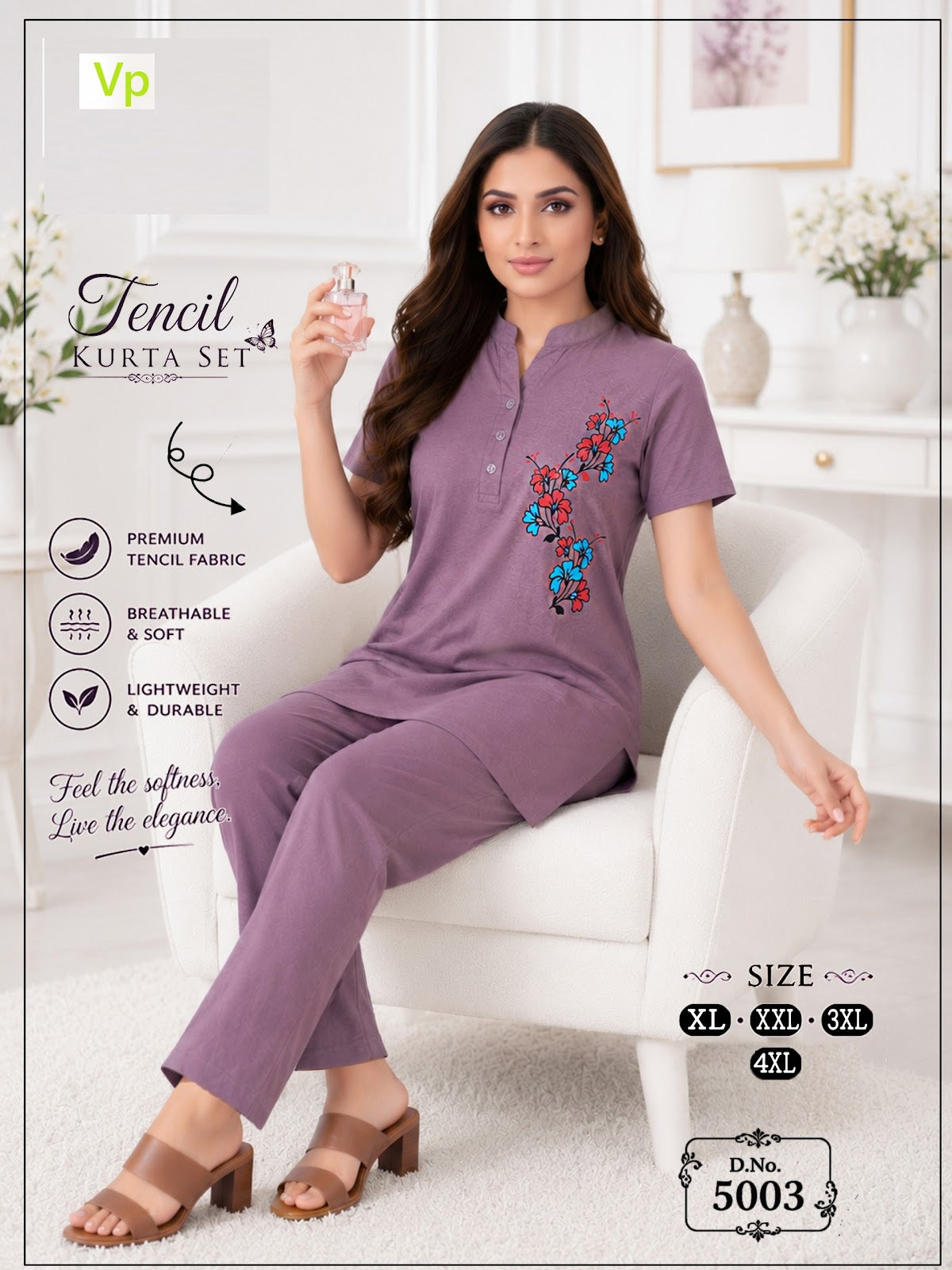 Design 5003 Vp Tencil Kurta Night Suits Supplier Ahmedabad