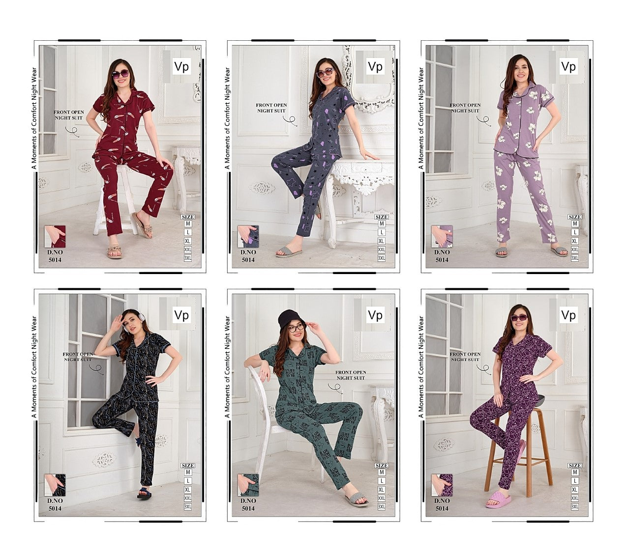 Design 5014 Vp Collar Night Suits Manufacturer