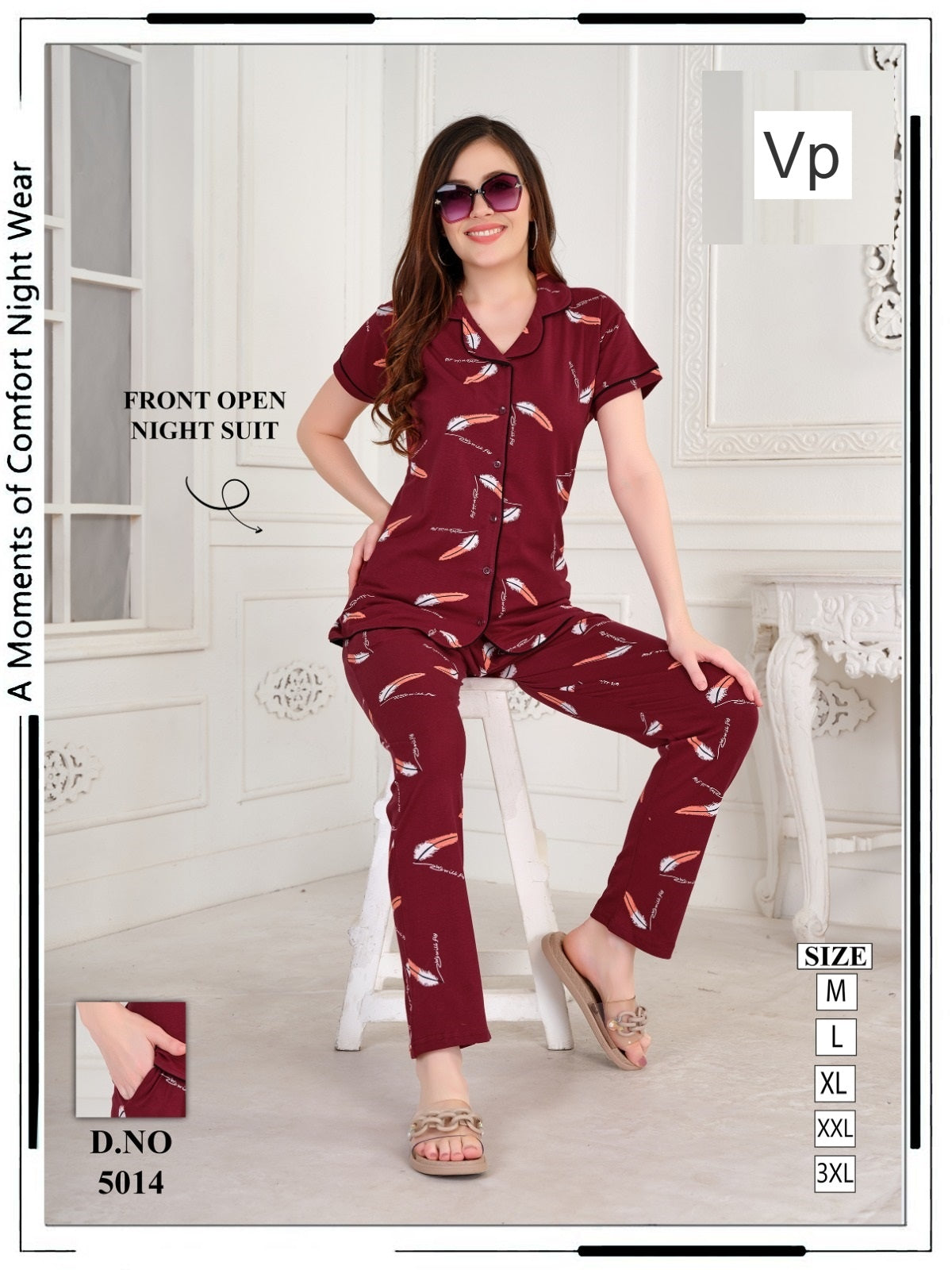 Design 5014 Vp Collar Night Suits Manufacturer