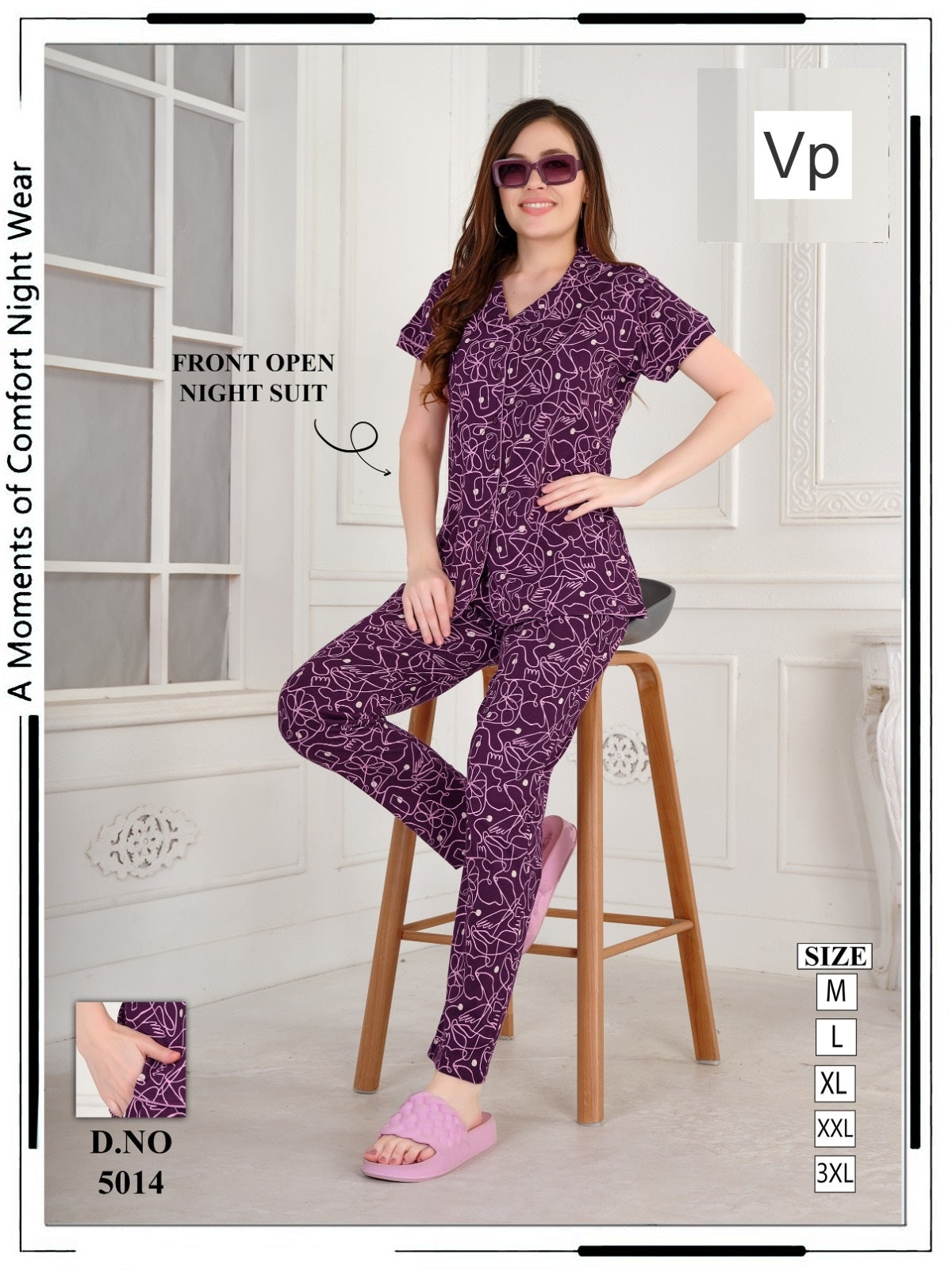 Design 5014 Vp Collar Night Suits Manufacturer