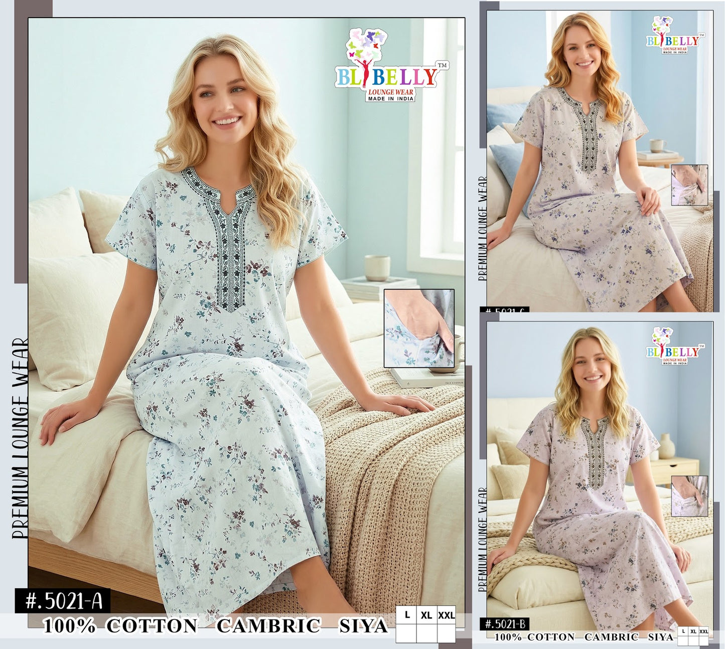 Design 5020-5026 Siya Belly Cambric Cotton Night Gowns Wholesaler India