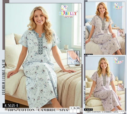 Design 5020-5026 Siya Belly Cambric Cotton Night Gowns Wholesaler India