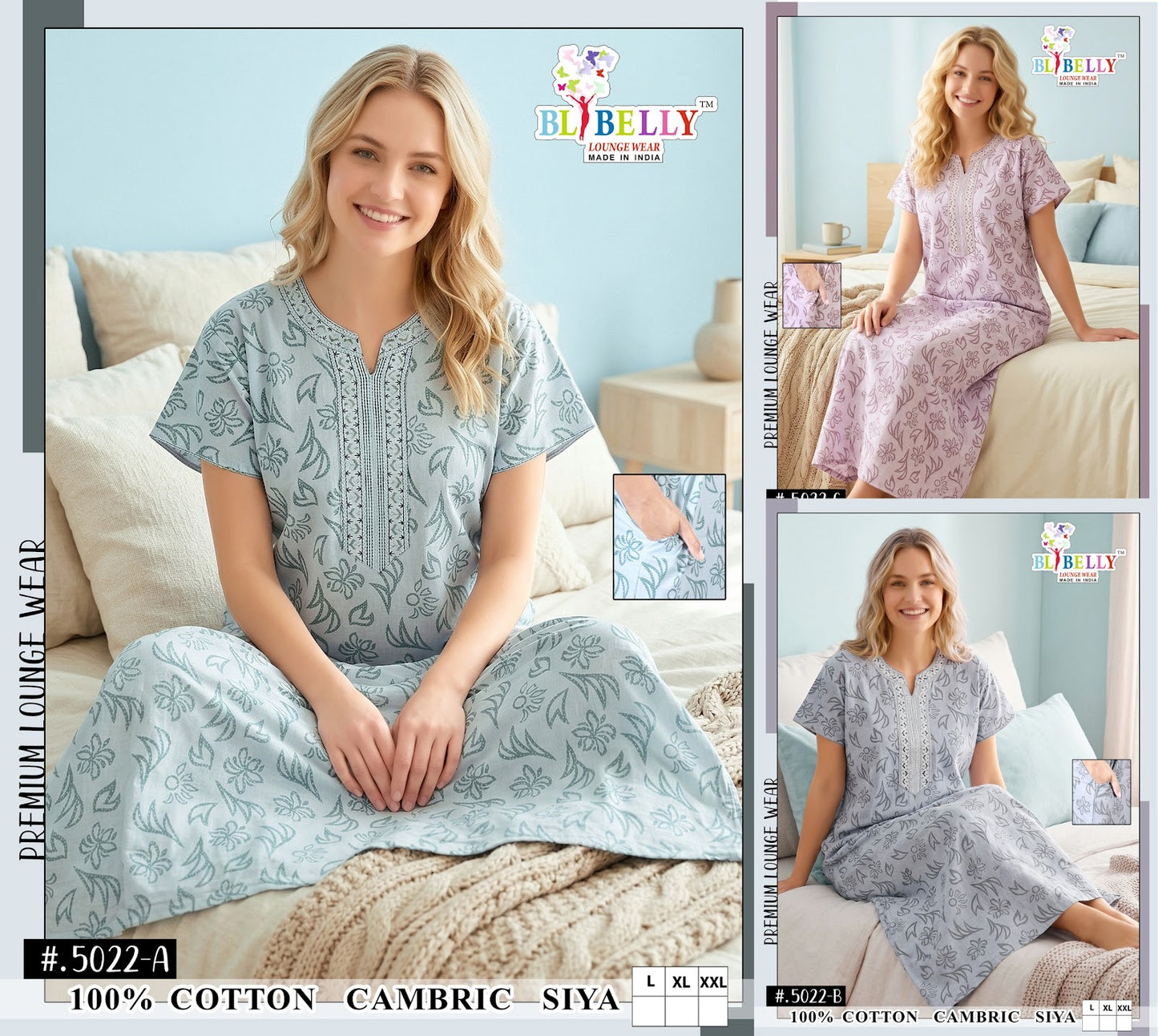 Design 5020-5026 Siya Belly Cambric Cotton Night Gowns Wholesaler India