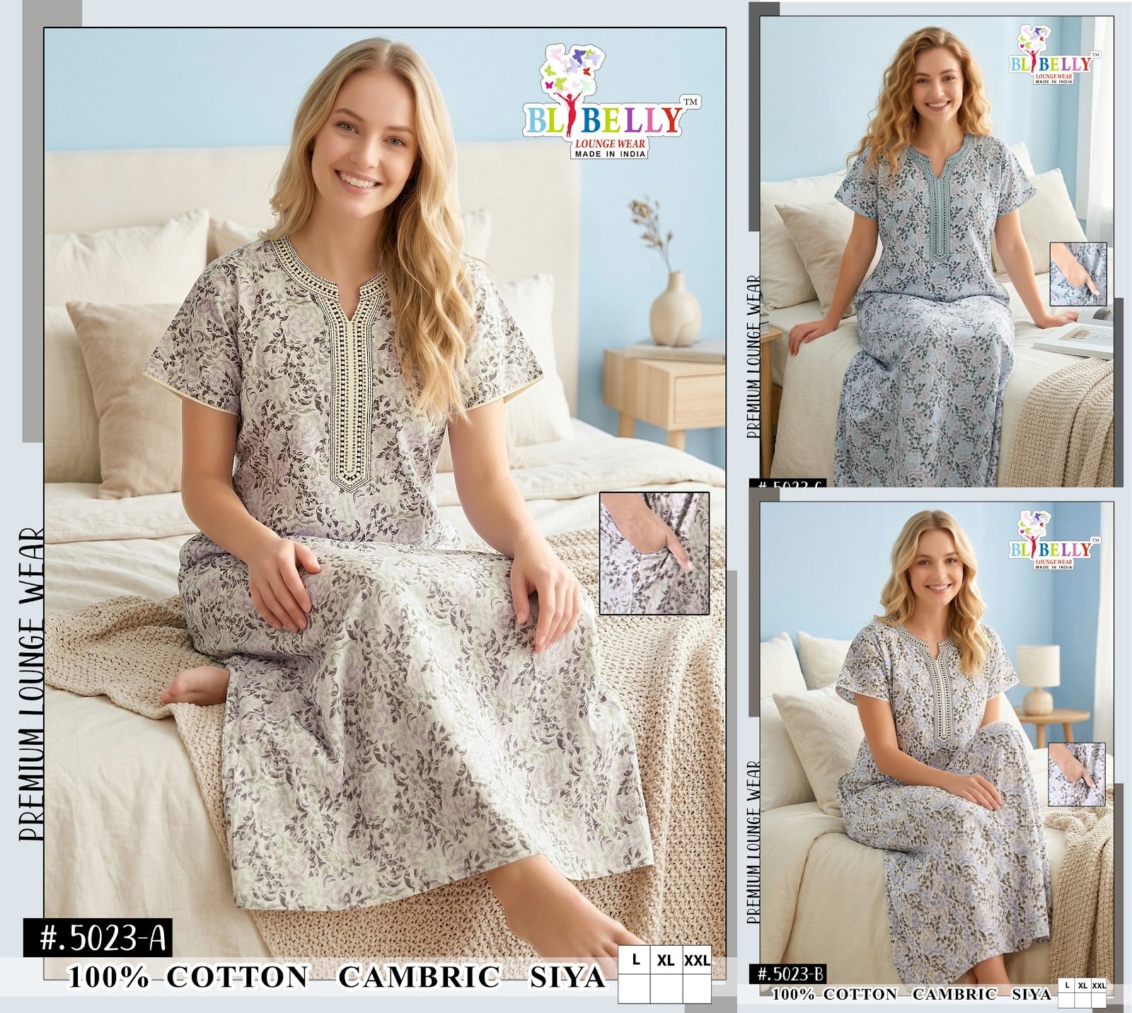 Design 5020-5026 Siya Belly Cambric Cotton Night Gowns Wholesaler India