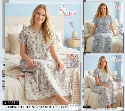 Design 5020-5026 Siya Belly Cambric Cotton Night Gowns Wholesaler India