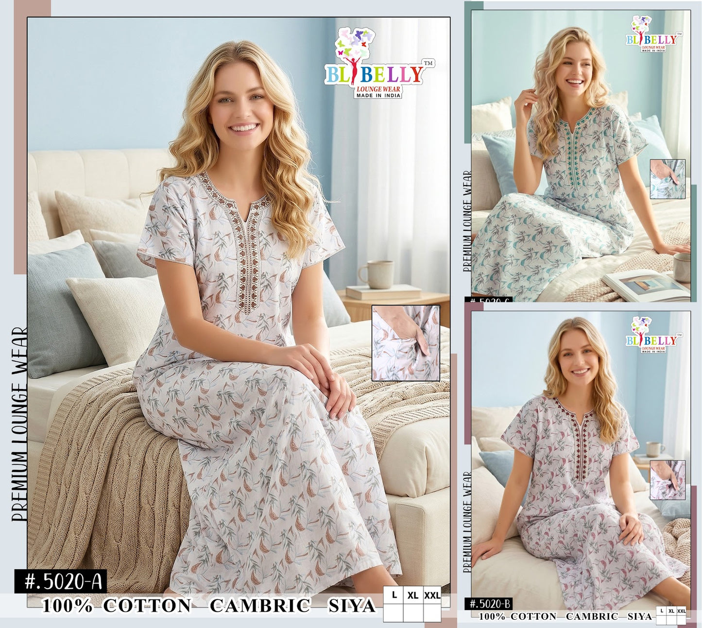 Design 5020-5026 Siya Belly Cambric Cotton Night Gowns Wholesaler India
