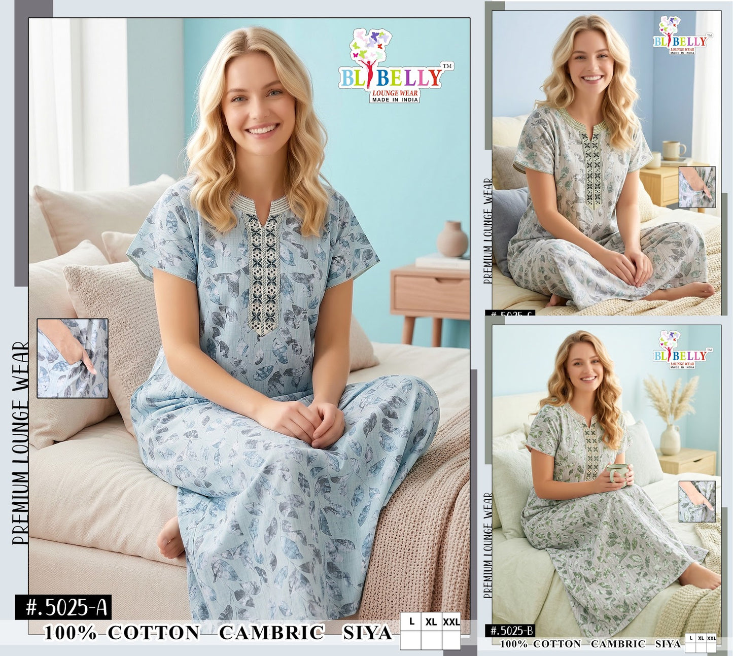 Design 5020-5026 Siya Belly Cambric Cotton Night Gowns Wholesaler India