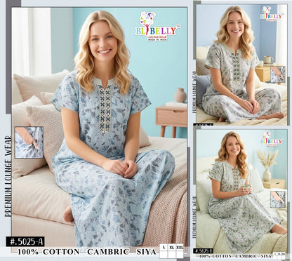 Design 5020-5026 Siya Belly Cambric Cotton Night Gowns Wholesaler India
