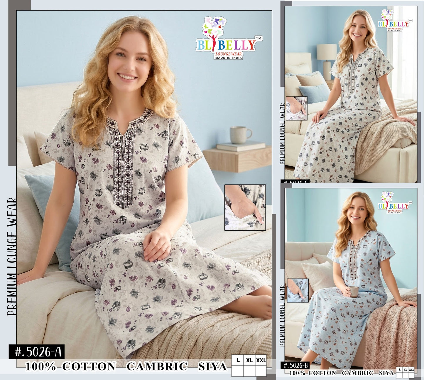 Design 5020-5026 Siya Belly Cambric Cotton Night Gowns Wholesaler India