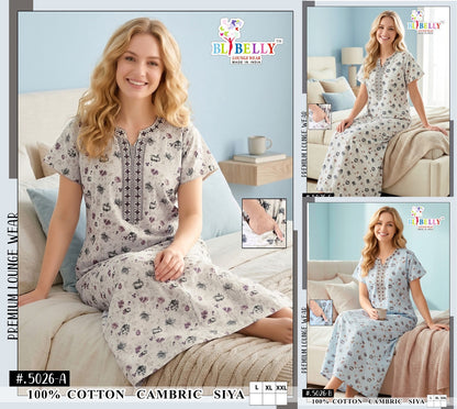 Design 5020-5026 Siya Belly Cambric Cotton Night Gowns Wholesaler India