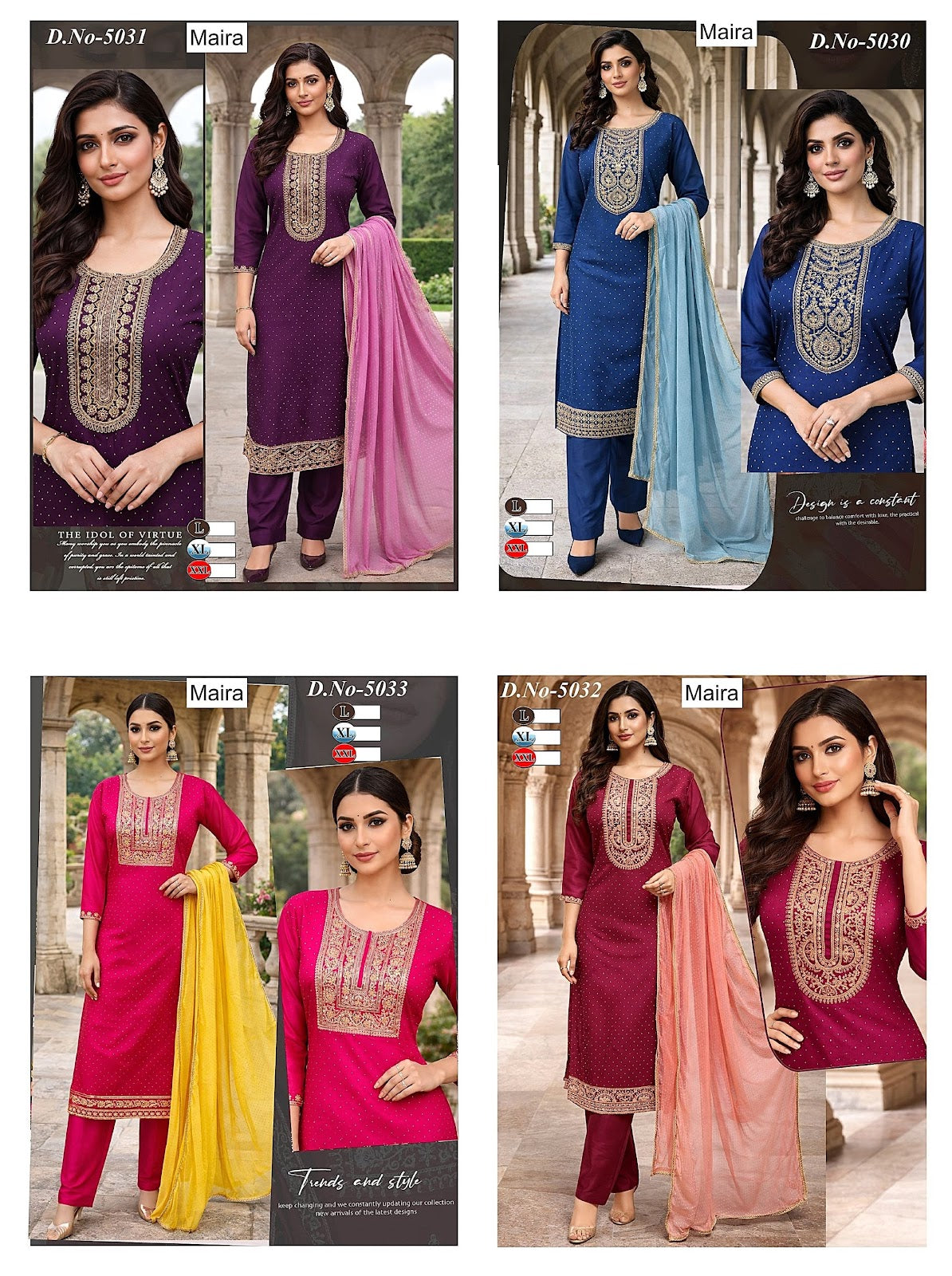 Design 5030-5033 Maira Roman Readymade Pant Style Suits Wholesaler Gujarat