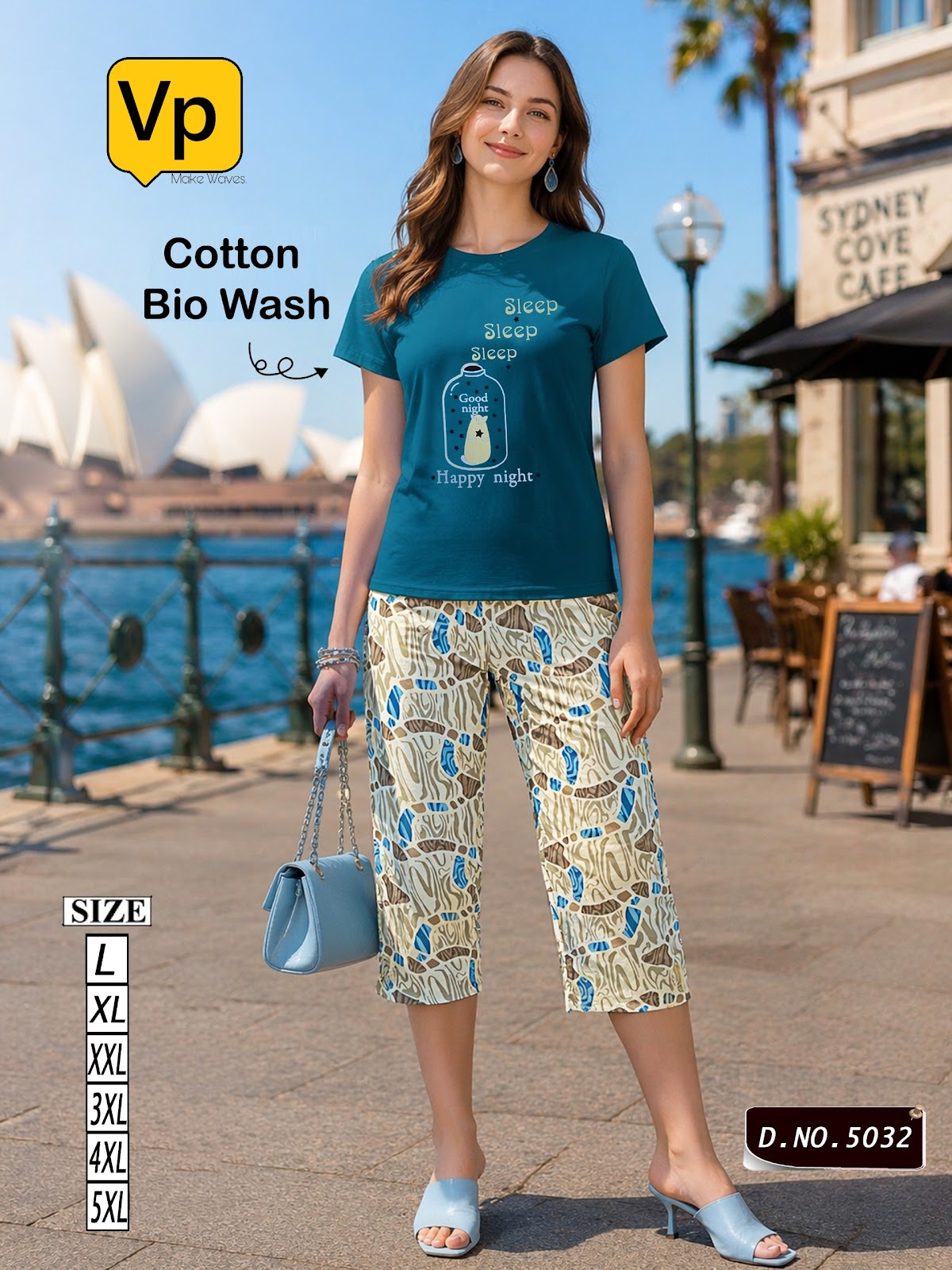 Design 5032 Vp Cotton Biowashed Capri Night Suits Exporter Gujarat