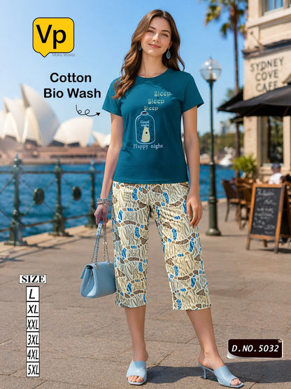 Design 5032 Vp Cotton Biowashed Capri Night Suits Exporter Gujarat