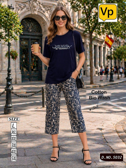 Design 5032 Vp Cotton Biowashed Capri Night Suits Exporter Gujarat