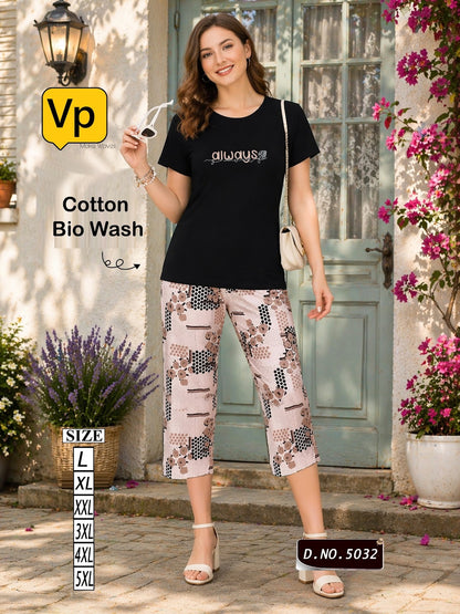 Design 5032 Vp Cotton Biowashed Capri Night Suits Exporter Gujarat