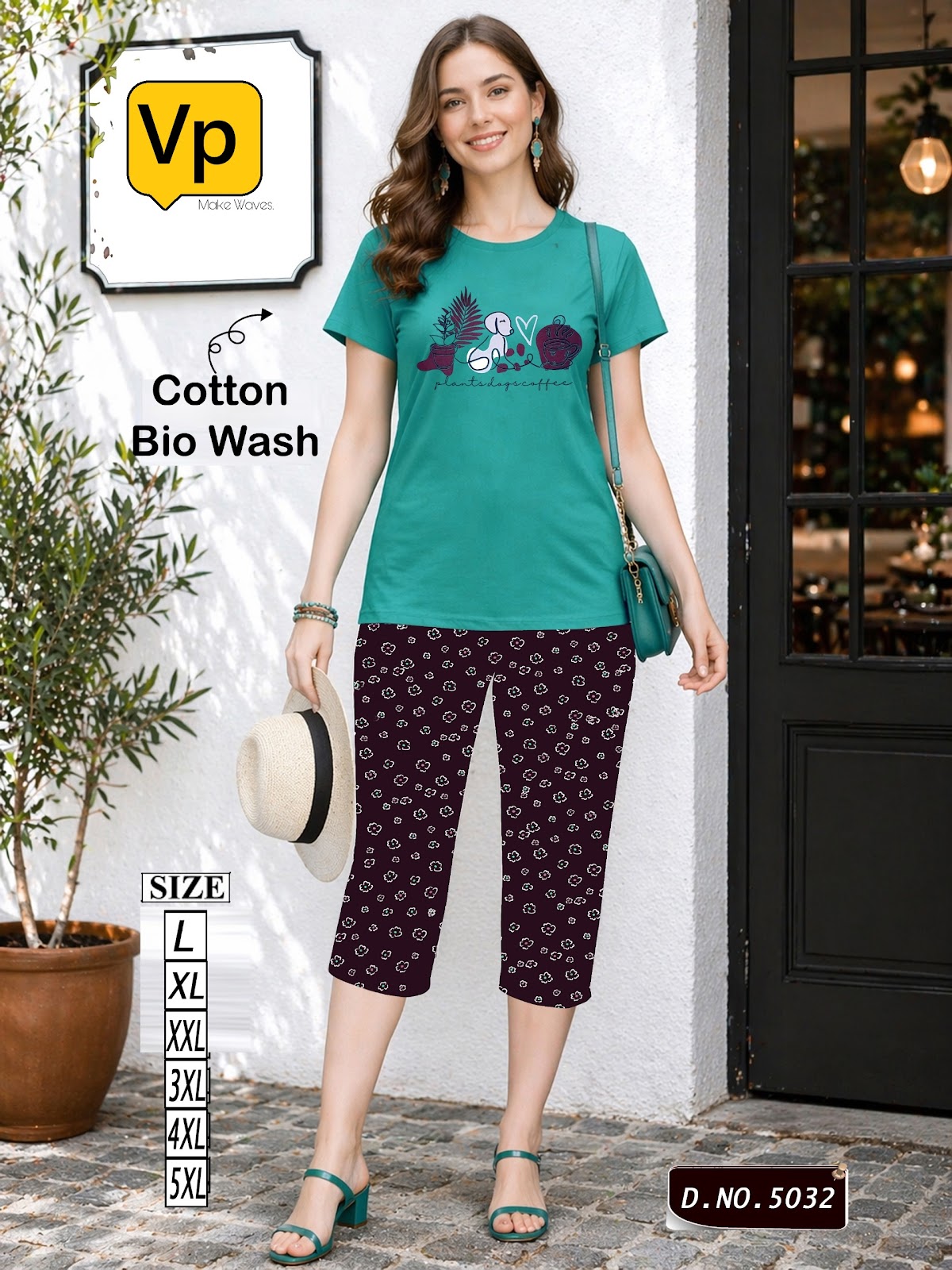 Design 5032 Vp Cotton Biowashed Capri Night Suits Exporter Gujarat