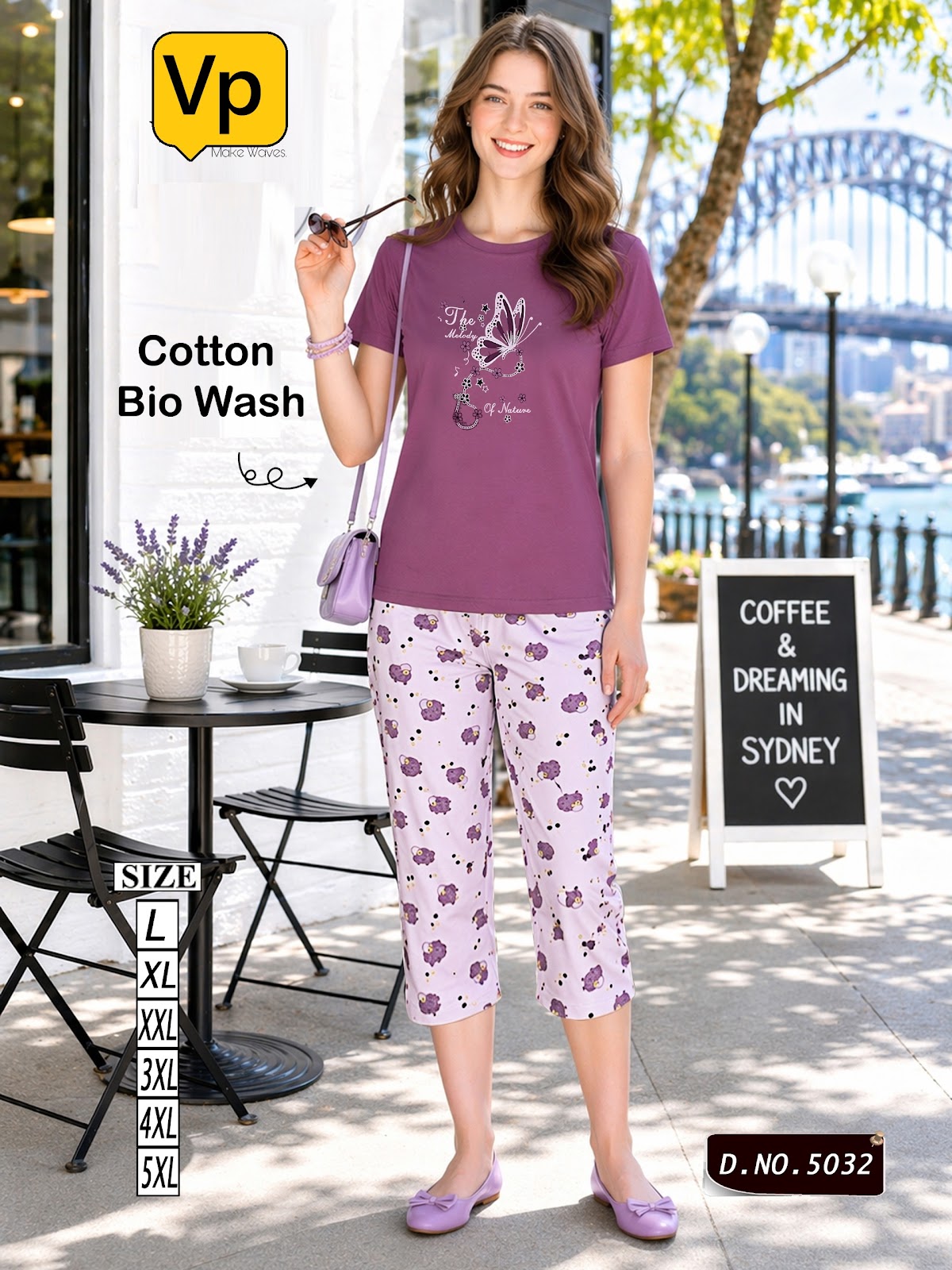 Design 5032 Vp Cotton Biowashed Capri Night Suits Exporter Gujarat